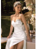 Strapless Beaded Ivory Satin Lace Slit Minimalist Wedding Dress